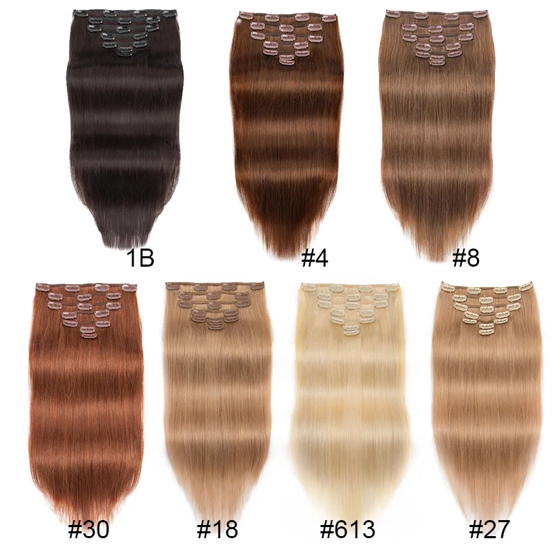 Seamless Clip In Hair Extension Human Hair Straight Brazilian Remy  Full Head 7Pc/Set 12-26\