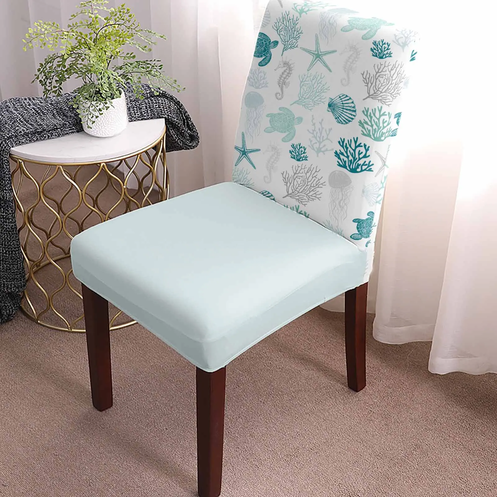 Summer Marine Life Emerald Series 4/6/8PCS Spandex Elastic Chair Case For Wedding Hotel Banquet Dining Room