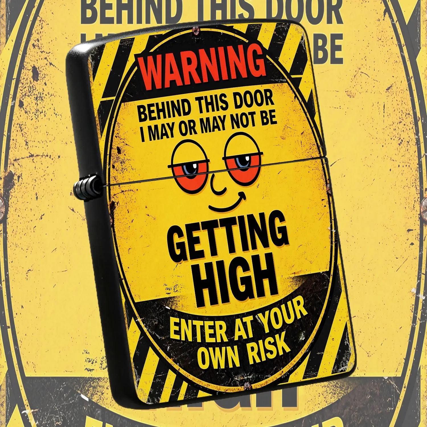 Funny Warning Pattern Portable Lighter, Creative Stoner Style Decor, Bold Yellow Black Warning Design, Unique Humorous Accessory For Daily Use, Party, Gifting, Indoor Outdoor Occasions, Eye-Catching Novelty Item With Pl A Humorous And Inter