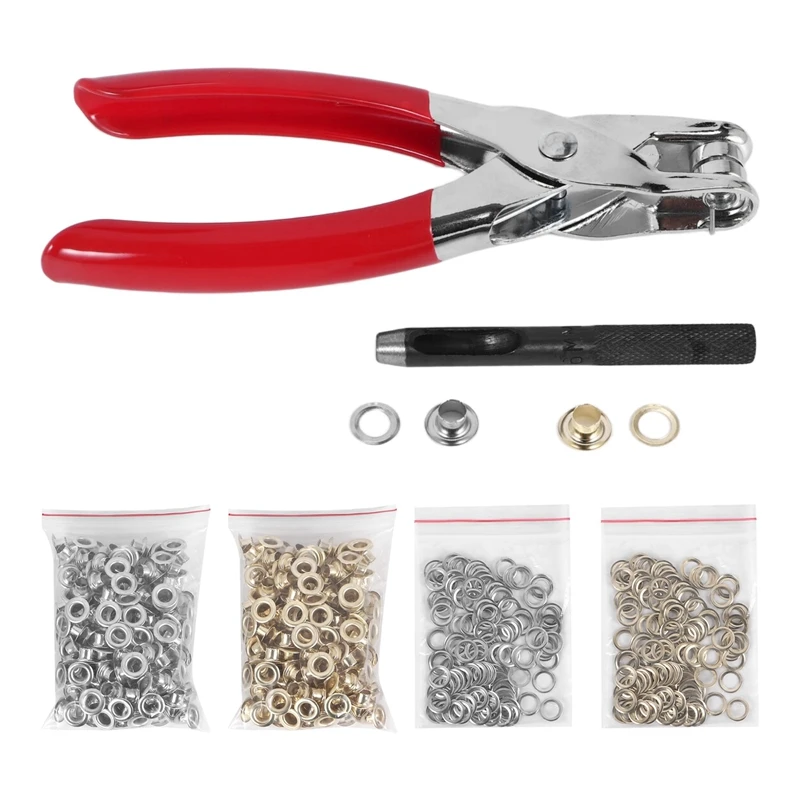 Grommet Eyelet Pliers Kit, 1/4 Inch 6mm Grommet Tool Kit with Metal Eyelets with Washers, Eyelet Grommets-A68X