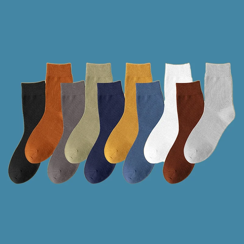 

5/10 Pairs Men's Mid Length Comfortable Casual Cotton Socks Sweat Absorbing Breathable Wear-resistant Odor Resistant Long Socks