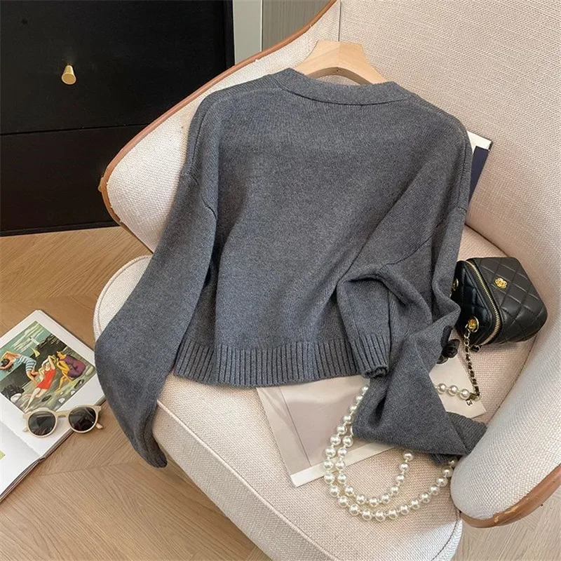 Limiguyue Three-dimensional Floral Wool Sweater Women French Grey Knit Cardigan Autumn Winter V-neck Cashmere Coat High End 380P