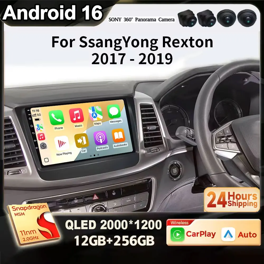 For Ssangyong Rexton Musso 2017- 2019 Android 16 Car Radio Multimedia Wireless CarPlay Auto FM Radio Receiver Car Stereo Player