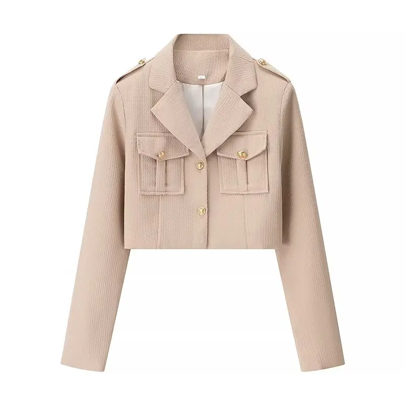 

2025 Autumn Cropped Jackets Women Elegant Basic Blazer Coats Office Lady Long Sleeve Slim Simple All Match Outwear