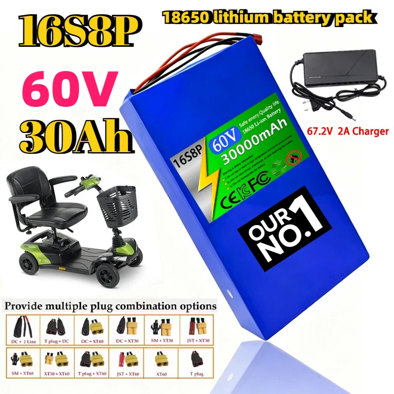 

16S8P Brand New 60V 30Ah 18650 Lithium Battery Pack 500-2000W High Power Built-in BMS Scooter Motorcycle Rechargeable Battery