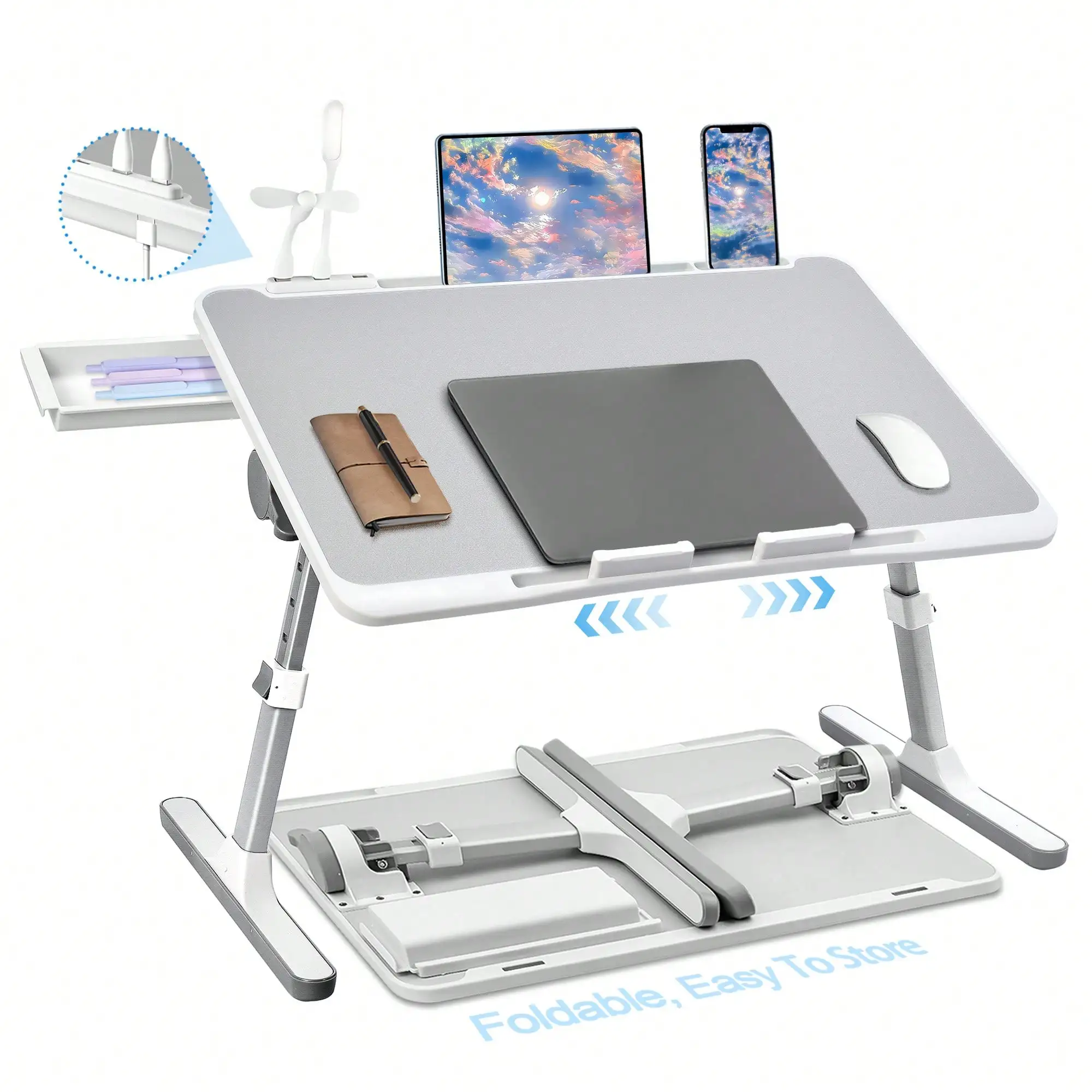 Adjustable Height & Angle Laptop Bed Desk - Portable Tray for Sofa, Reading, Writing, Breakfast & Laptop Use