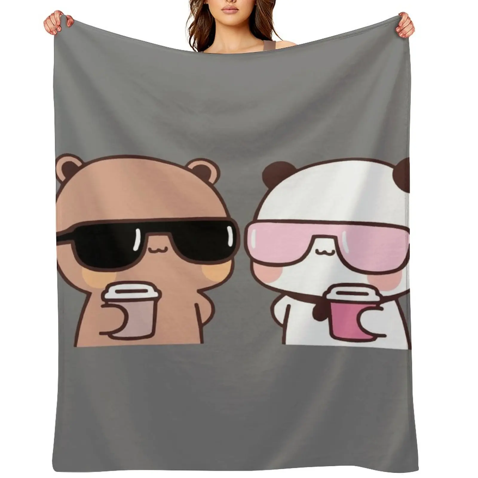 

DuDu Bear and BuBu Panda having coffee together Throw Blanket heavy to sleep Shaggy Large christmas gifts Blankets
