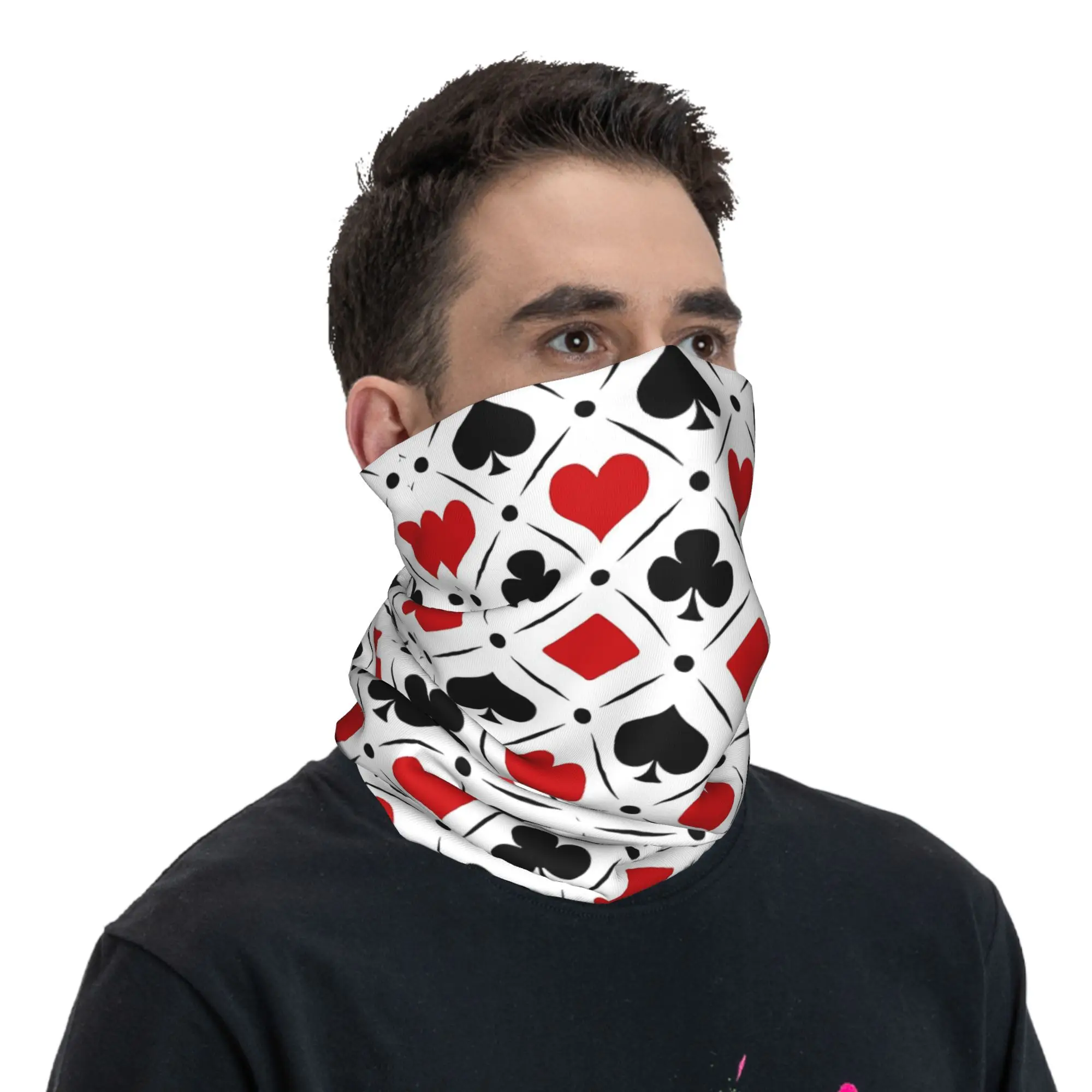 بطاقات اللعب الدعاوى رموز باندانا الرقبة الجراب مطبوعة التفاف قناع وشاح متعدد الاستخدام أغطية الرأس الدراجات للرجال النساء الكبار تنفس