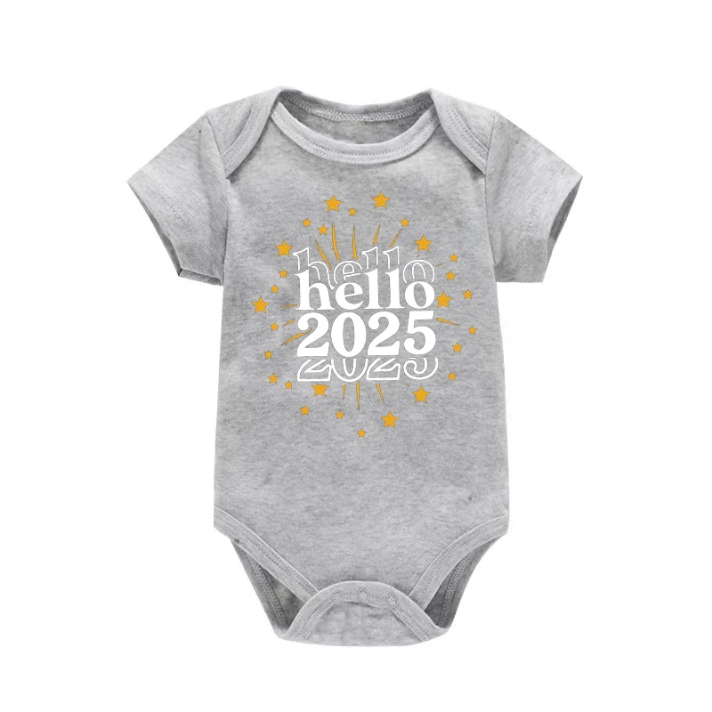 Hello 2025 Newborn Baby Bodysuit Casual Short Sleeve Infant Rompers Body Baby Boys Girls New Year Ropa Clothes Christmas Gift