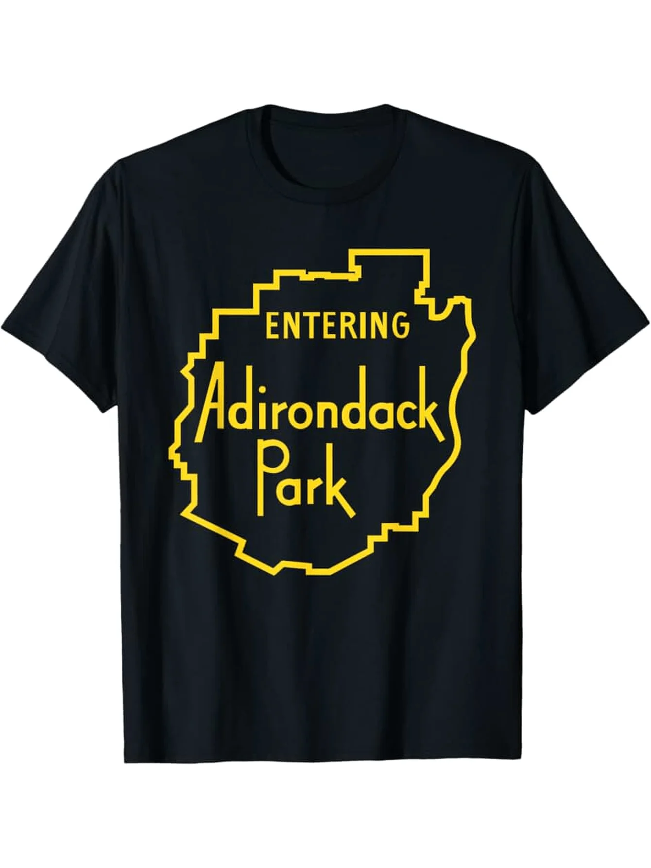 

Men's Entering Adirondack Park Sign T-Shirt Black with Bold Yellow PARK Boundary Outline Graphic Print All-Season Comfort