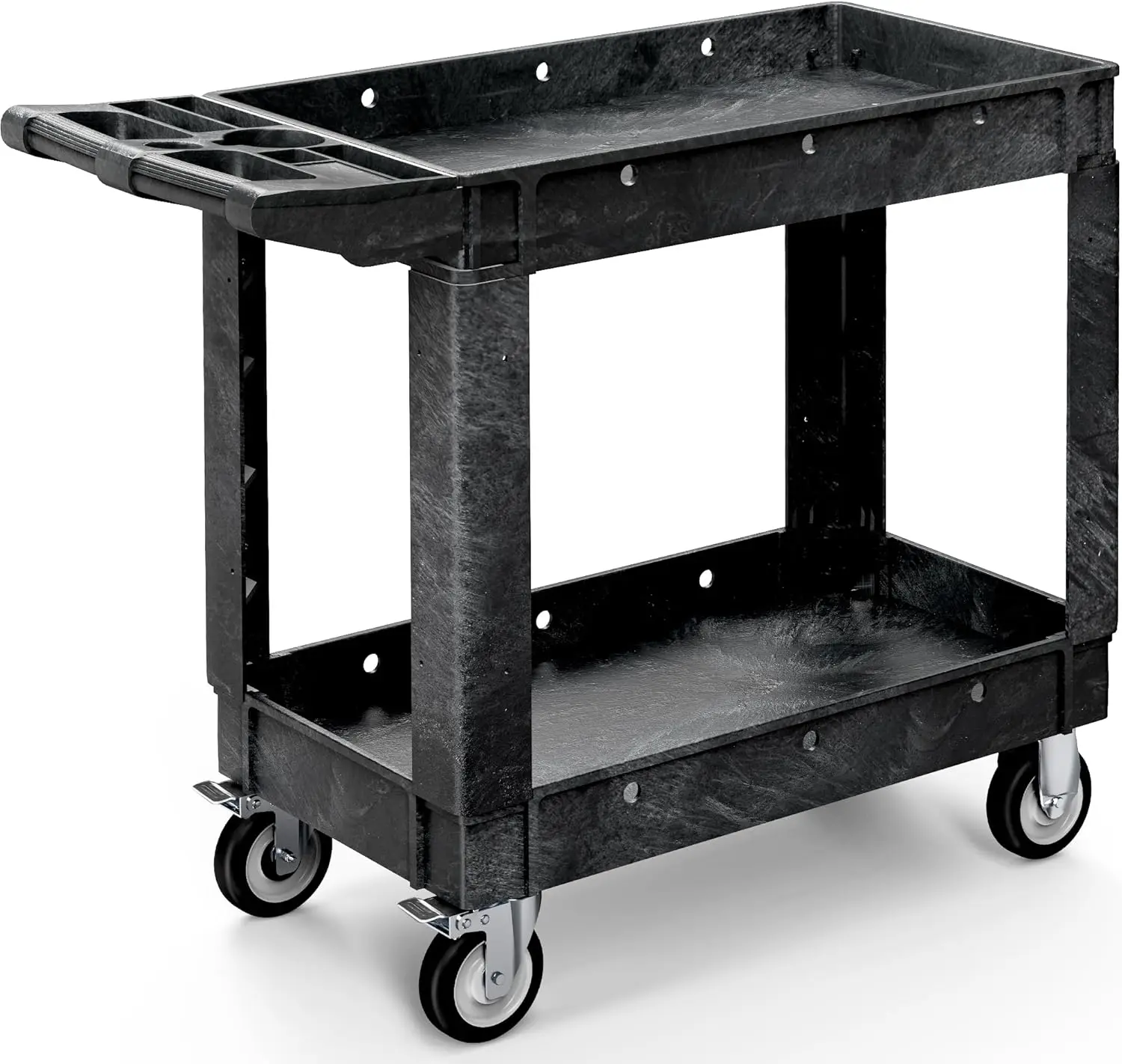 

Heavy-Duty Rolling Utility Cart, 550 lbs Capacity, 2-Shelf Plastic Tool Cart with Locking Wheels for Garage & Office