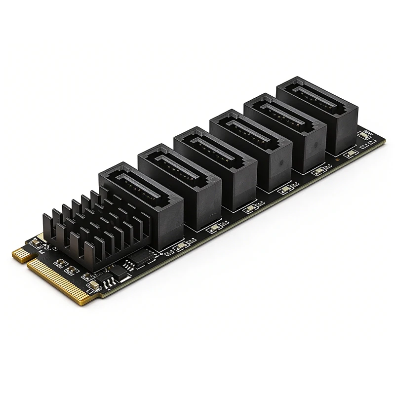 M.2 NVMe M-Key PCIe 3.0 To 6 Ports SATA3.0 Expansion Card YLB3116 Chip 6Gb SATA III Adapter Riser Card for NAS + 6PCS SATA Cable