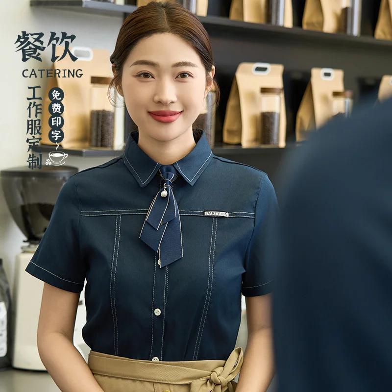 

Fast Food Restaurant Waiter Short Sleeve Work Uniform Western Restaurant BBQ Shop Bread Burger Cake Shop Employee Summer Shirt