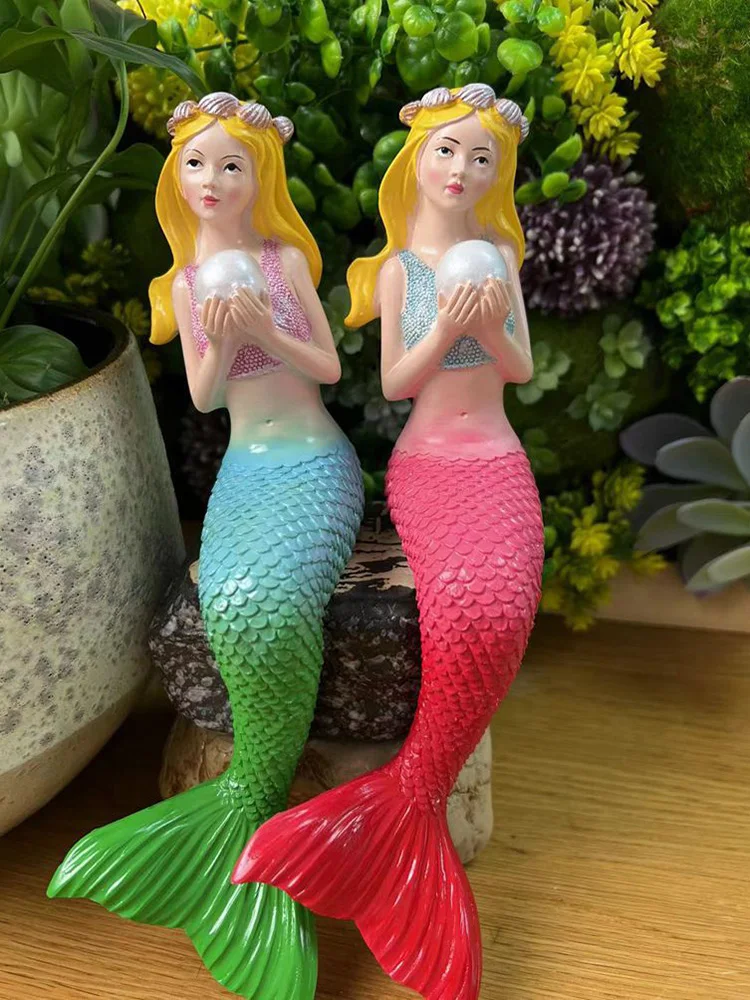 

Cartoon Creative Mermaid Ornaments Resin Sculptures Home Garden Office Cafe Desktop Decoration Aquarium Accessories Craft Gifts