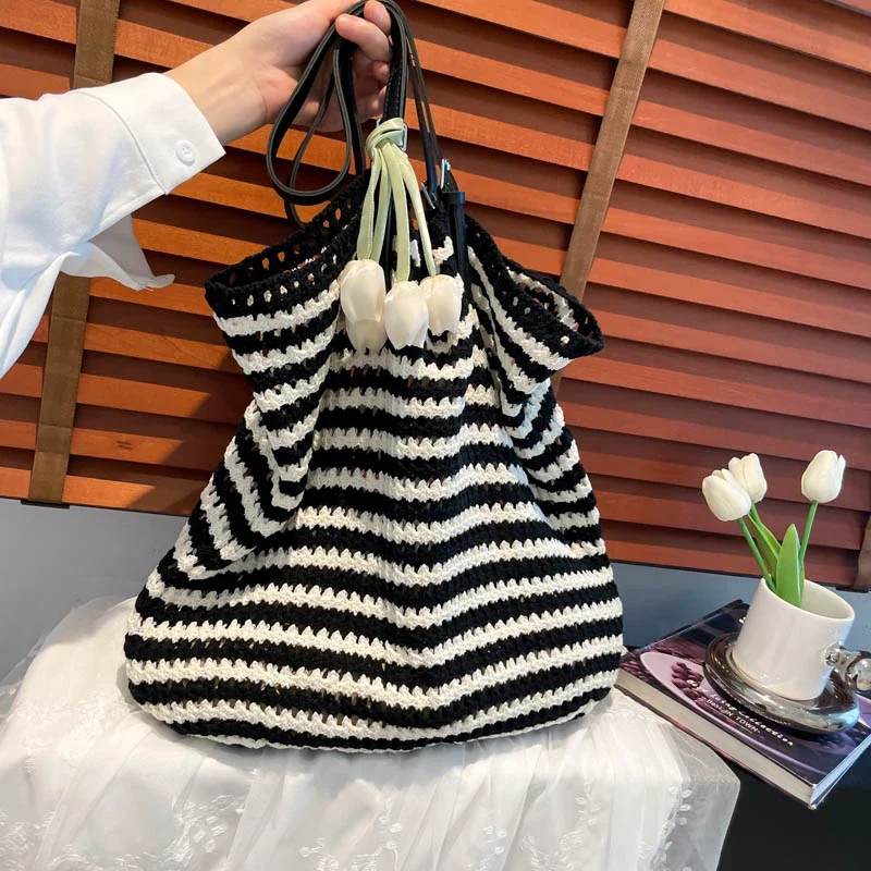 

Вязаная большая сумка большого размера для женщин, большая вместительная вязаная крючком сумка на плечо, богемная пляжная сумка, повседневная дорожная сумка для отдыха, сумка A