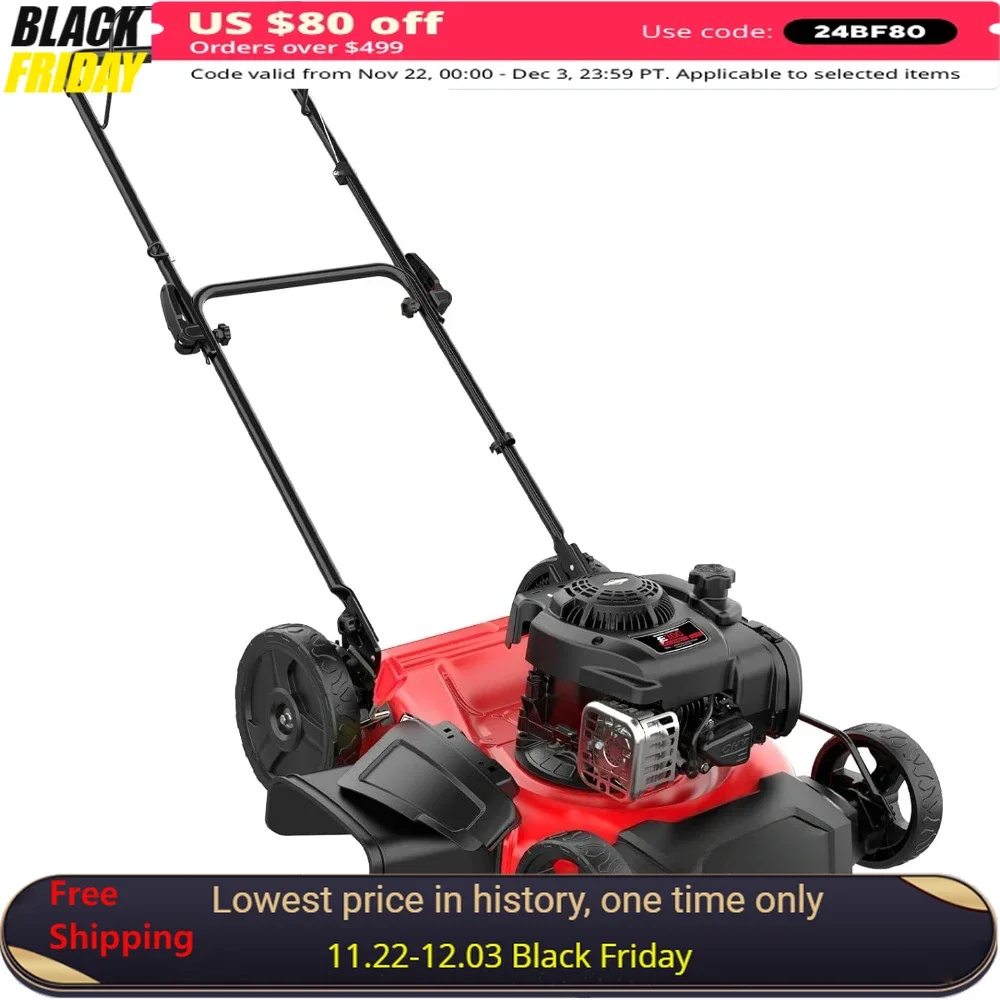 21 in. Lawn Mower Gas Powered, 125cc Briggs and Stratton Engine with Mulching and Side-Discharge, 2-in-1 Push Mower