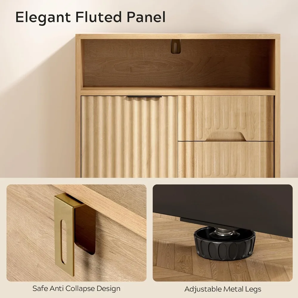 خزانة أرضية الحمام مع باب منزلق، منظم تخزين حديث بثلاث أدراج مع قاعدة معدنية سوداء ورف خشبي قابل للتعديل