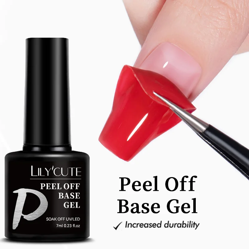 LILYCUTE Peel Off Base Gel Soak Off UV LED Reinforcement Gel Nail Polish Semi Permanent Functional Gel Nail Art Base Top Coat