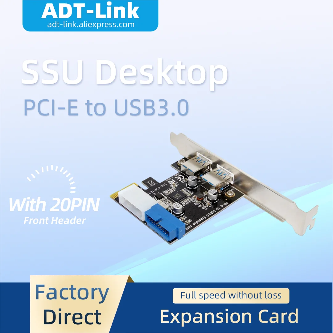 5Gbps PCIE USB3.0 Expansion Card PCI-E X1 Adapter with Built-in 19/20Pin Header Front USB3.0 Port Desktop Controller Card