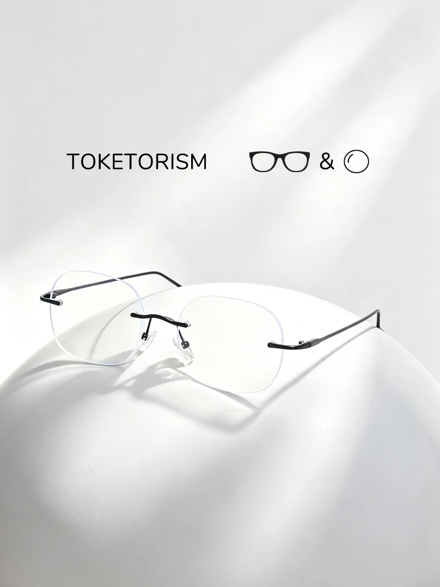 Toketorism Unisex Rimless Glasses Prescription Eyewear Custom Multifocal Progressive Lenses