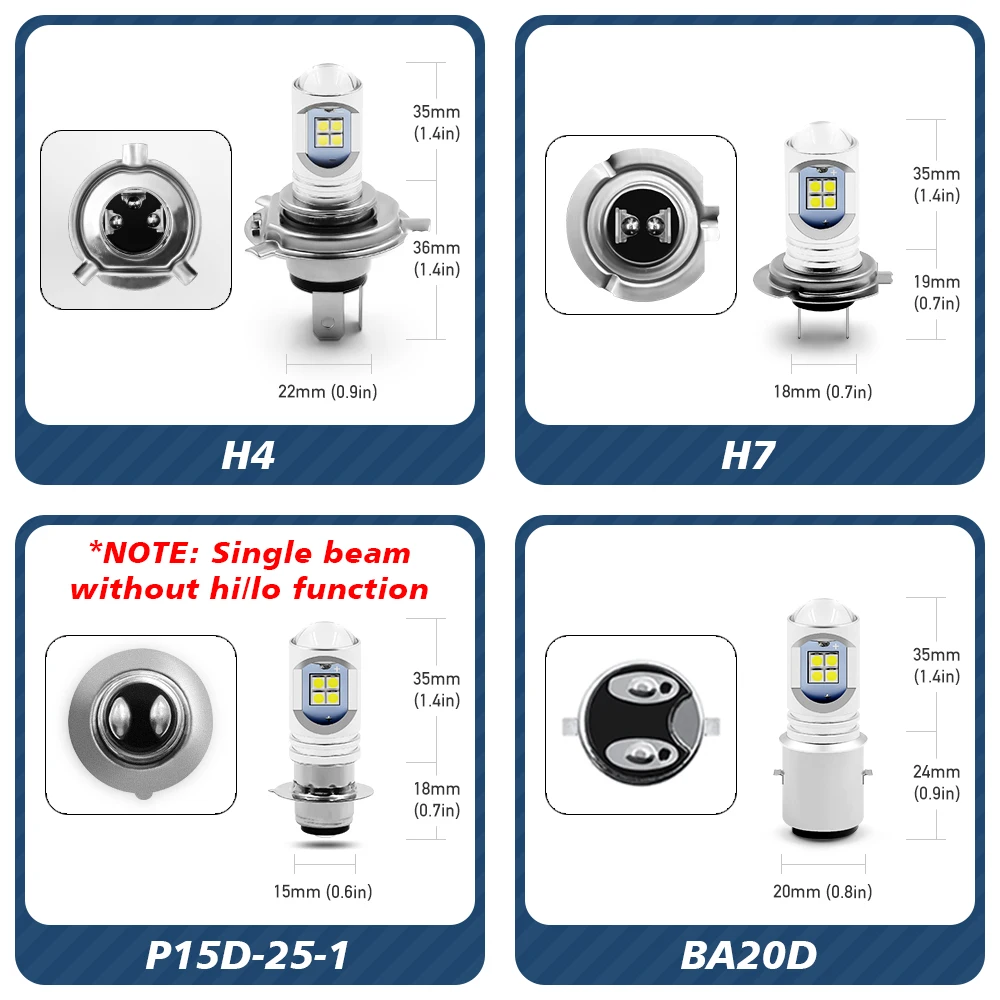 Bombilla LED para faro delantero de motocicleta, alto y bajo de haz lámpara de luz, foco de lente para KTM Yamaha, H4, HS1, BA20D, H7, P15D, 12V, 6000K, 1 unidad