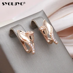 SYOUJYO 585 Rose Golden Luxury Flower Earrings For Women Elegant Natural Zirconia Weeding Jewelry Gift Fashion Romantic Earrings