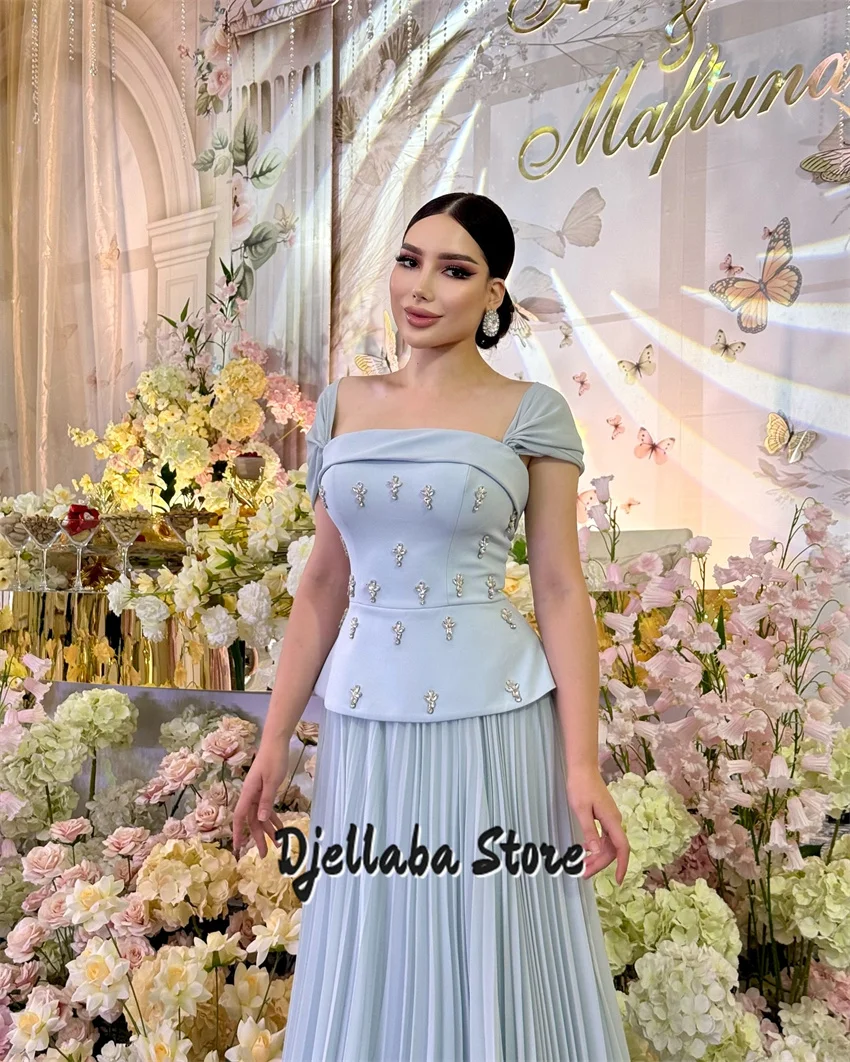 

New Blue Luxury Saudi Women Evening Dresses 2025 Cape Sleeve Crystals Dubai Long Prom Party Gown Vestidos Customized
