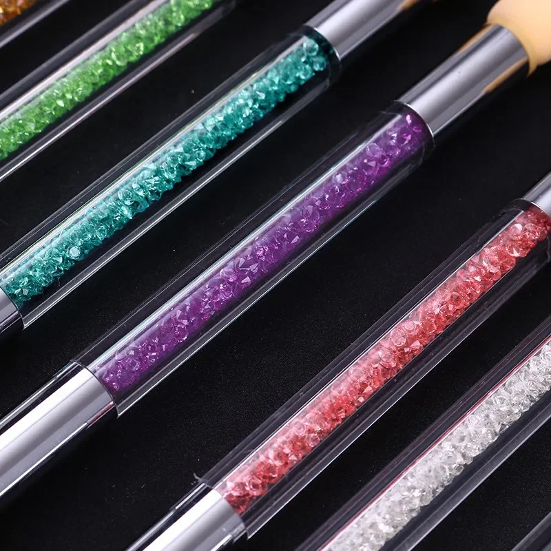 قلم رسم على الأظافر برأسين ، تظليل متدرج ، فرشاة تنقيط ، مقبض حجر الراين ، أدوات رسم ، فرشاة مانيكير ، 1: 10