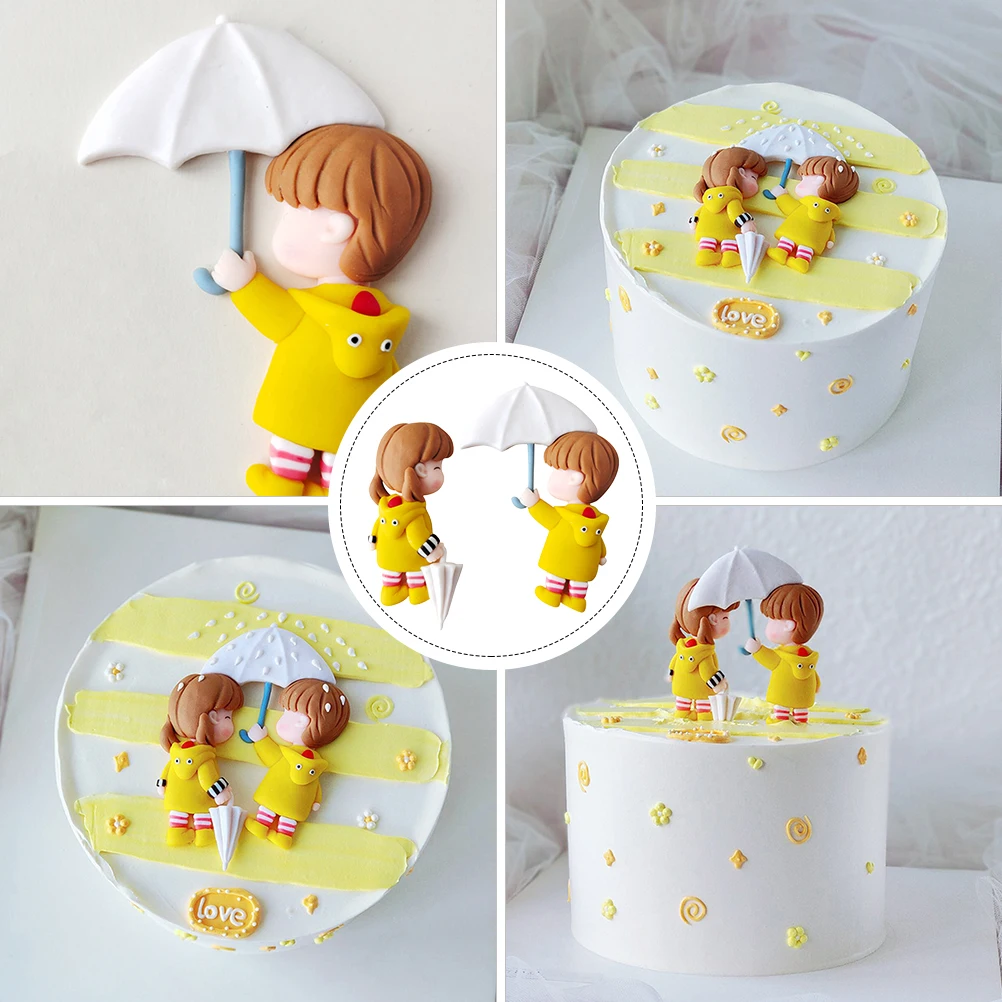 

2pcs Polymer Clay Cake Topper Dessert nament for Birthday Party Decor Lovers Valentine Wedding Anniversary Gift Idea
