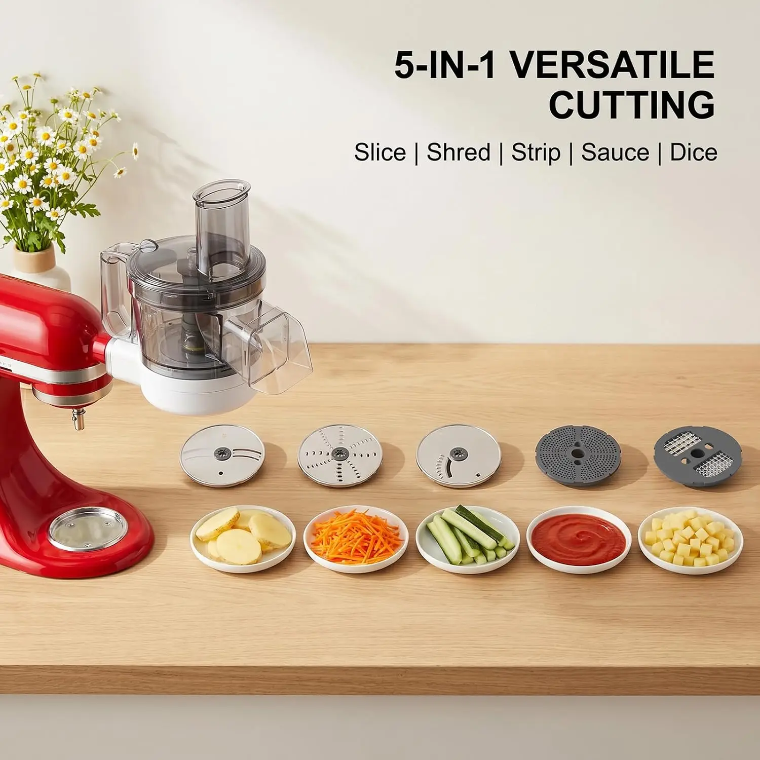 5-in-1 Food Processor Attachment for KitchenAid Stand Mixer Dicer Kit | Dice, slice, shred and strip cut vegetables, fruits and