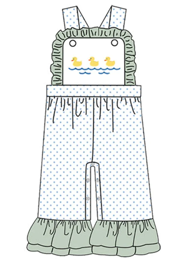 Boutique Children's Clothing Summer Girl Dress Overalls Cartoon Duck Print Boy Jumpsuit Short-Sleeve Top