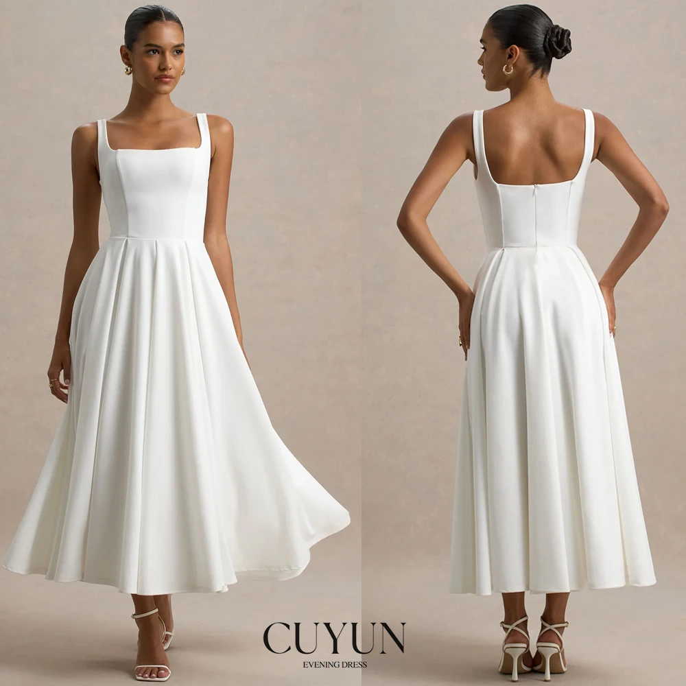 

CUYUN Simple Prom Dresses Square Collar Sleeveless A Line Party Gown Customized Women Backless Summer Dresses Daily Wear