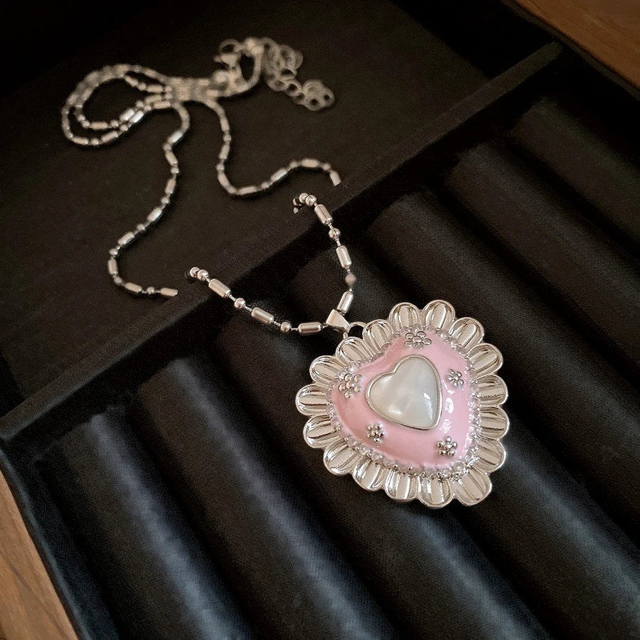 สร้อยคอรูปหัวใจเคลือบสีชมพูสไต - Vintage Fashion Center บทวิจารณ์และราคา