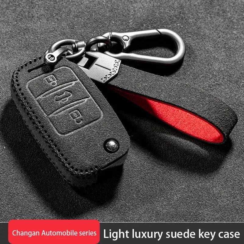 

New Fashion Top Layer Suede Sport Car Key Case Protection Cover For Changan CS35 CS95 CX70 CS85 Aslvin CS55 UNI T PLUS 2023 Car