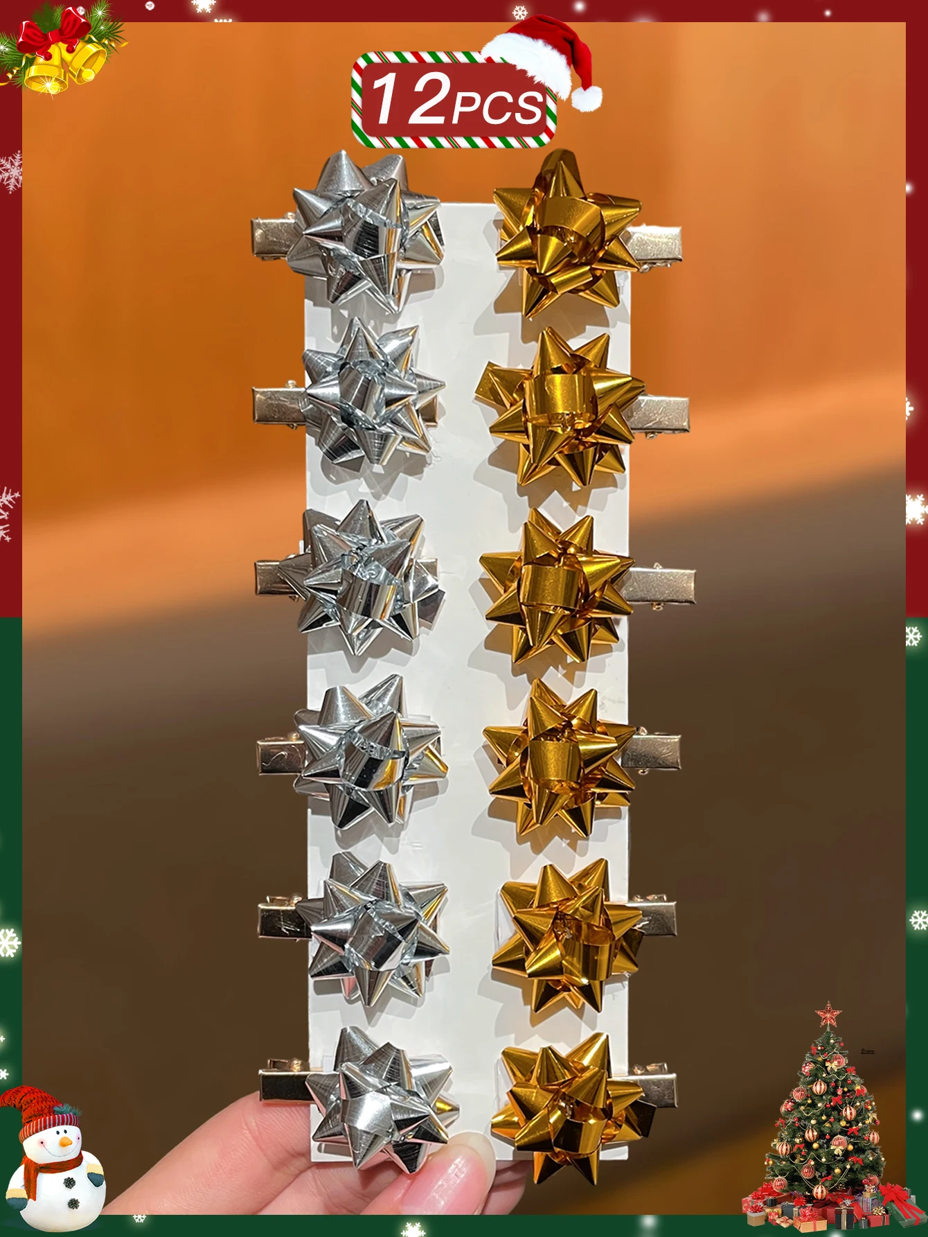 12 قطعة من إكسسوارات الشعر الأنيقة على شكل نجمة عيد الميلاد للنساء، دبابيس شعر عصرية للسيدات في عيد الميلاد