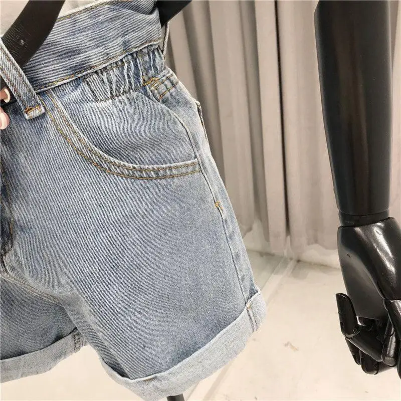 Retro High Waist Wide Leg Jeans Shorts Women's Summer Fashion Washed Cuffed Slimming Hot Pants Casual Commute Style