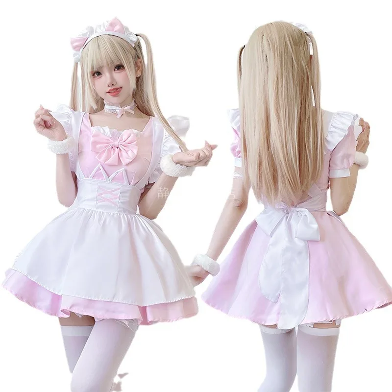 Suave hermana Lolita rosa traje de sirvienta bidimensional vestido de Lolita Sexy Cutie Maid Anime Cosplay disfraz