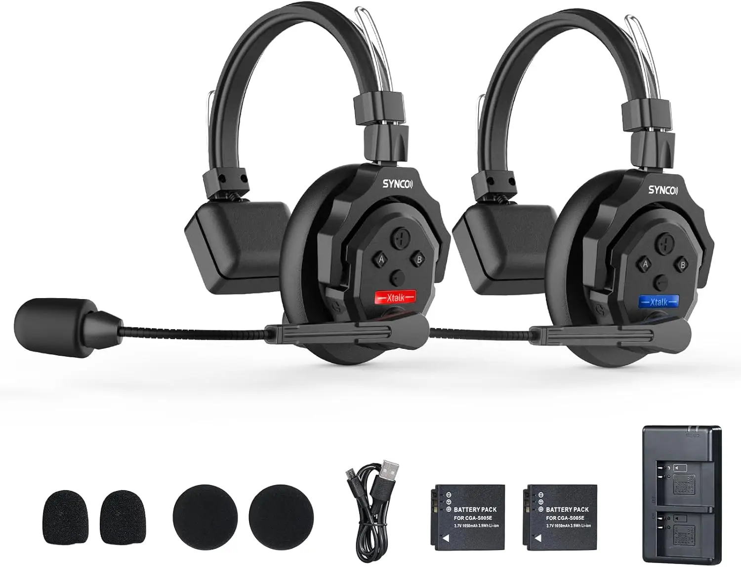 SYNCO XTALK X2 Wireless Intercom Headset System, 2.4GHz Communication Headset for 2-Person with 24H Workingtime 350M/1148FT