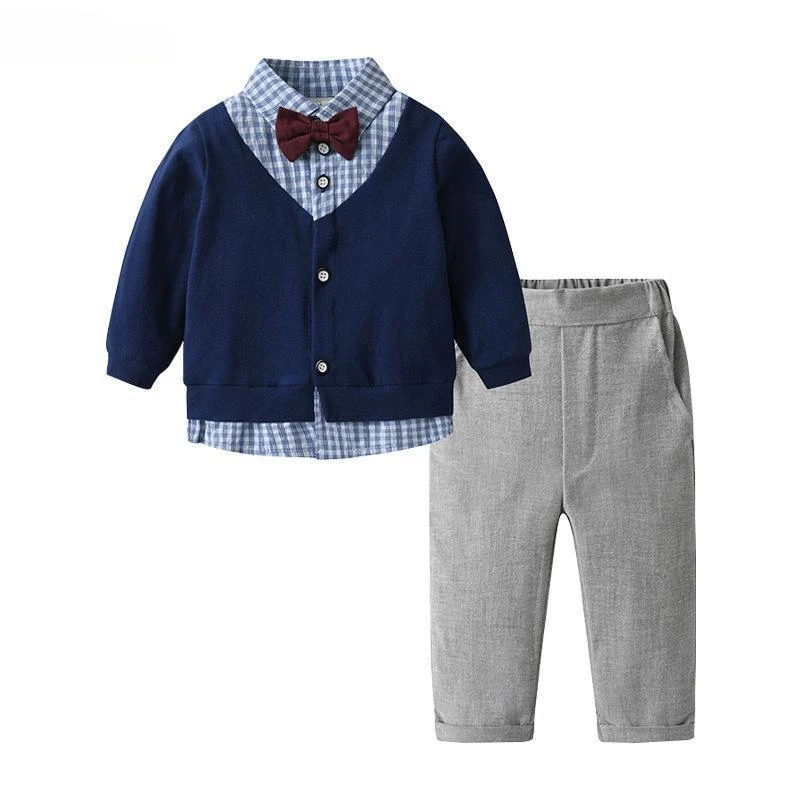 2024 Baby Boy Clothes Sets 3 6 12 Months Kids Outwear Autumn Plaid T-Shirt Pants Suits Matching Newborn Infant Cotton Outfits