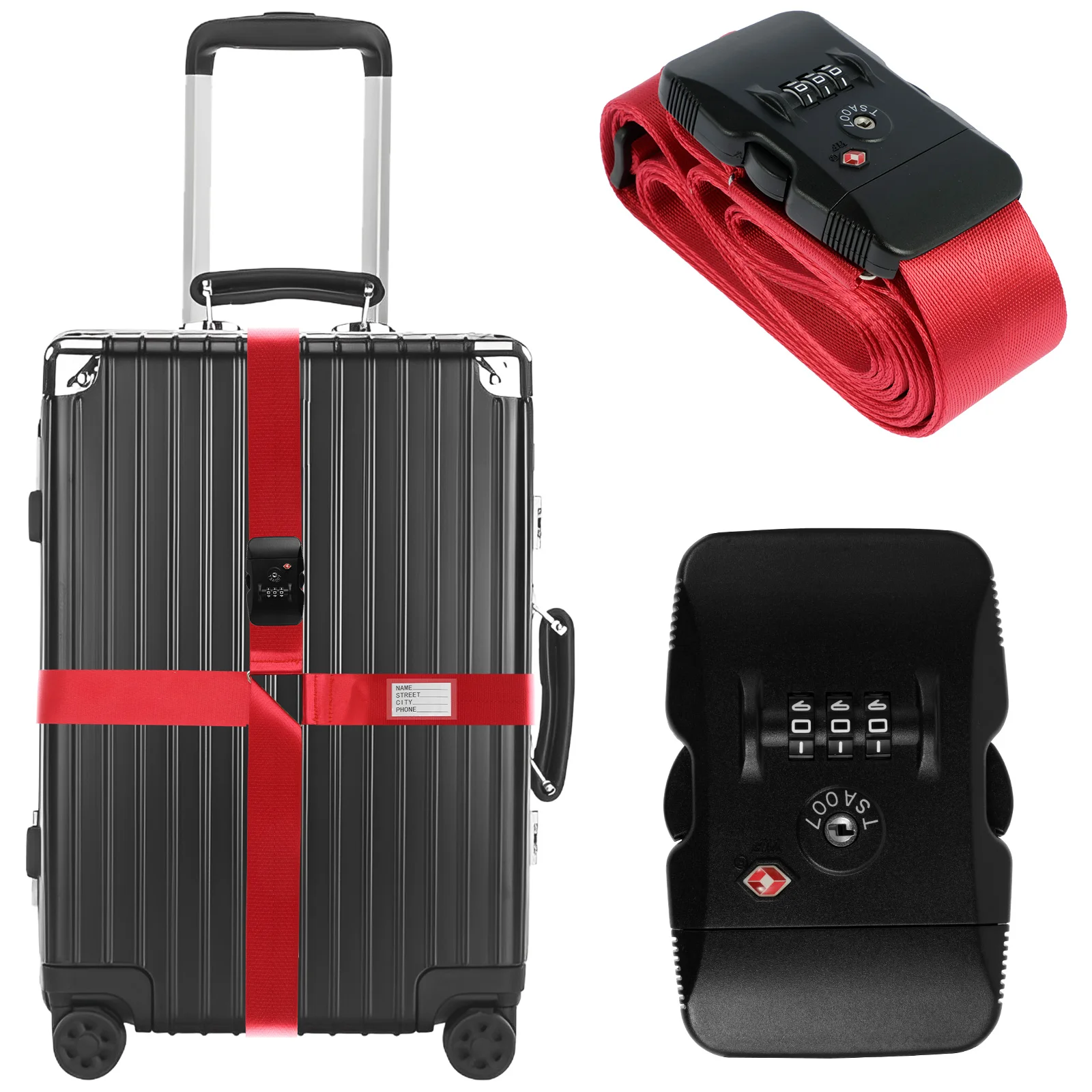Cross Luggage Strap TSA Customs Lock Luggage Strap Adjustable Length Suitcase Belt Durable Luggage Travel Belt