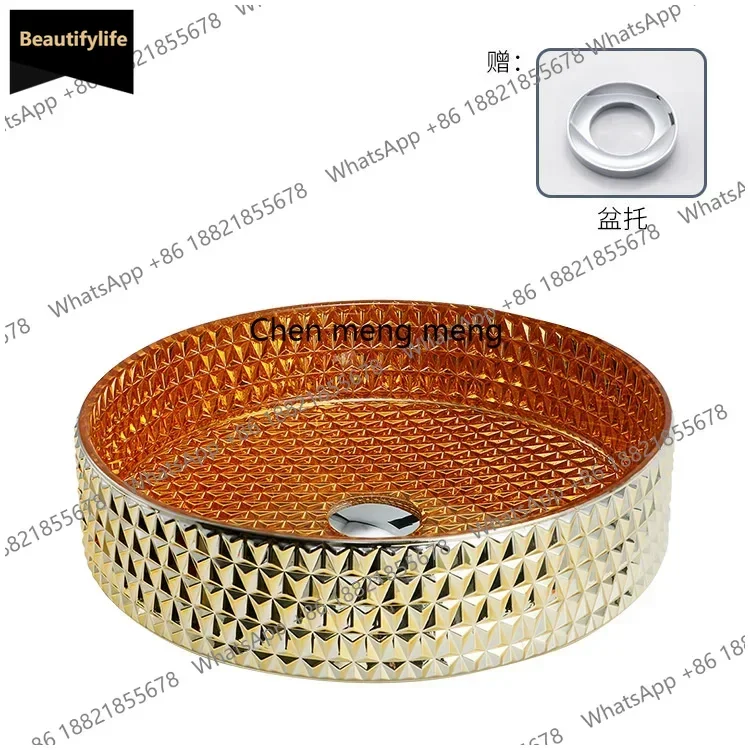 

Роскошная электролитическая гальваническая раковина B567 из литого цветного стекла, цилиндрическая хрустальная раковина для ванной комнаты