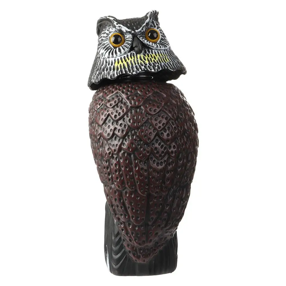 Simulated Nighthawk Sculpture Birds Repellent Outdoor Bird Deterrent Fake Owl Decoy Pest Control With Rotating Head