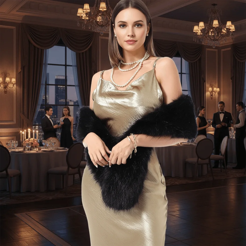 

Vintage Elegant Imitation Mink Fur Scarf Solid Color Long Neck Warmer Thick Warm Fluffy Long Scarf Party