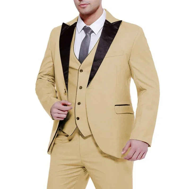 

Elegant Champagne Wedding Men Suit Groom Tuxedo Slim Fit Prom Blazer Hombre Casual High Quality Custom 3 Piece Set Costume Homme