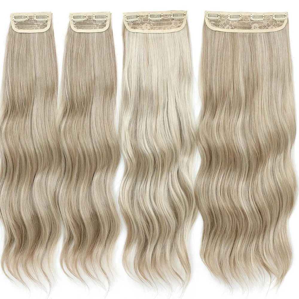 4Pcs/Set 11 Clips 22 Inches 220g Beach Waves Clip in Hair Extensions Sandy Blonde Champagne Heat Resistant Synthetic Hairpiece