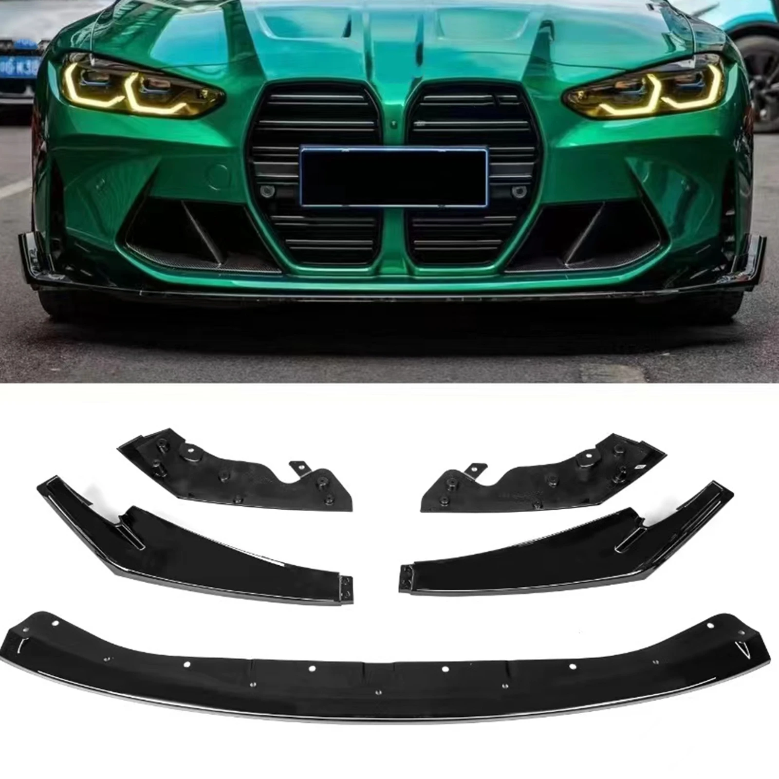 

For BMW G80 M3 G82 M4 2021-2024 Front Bumper Spoiler Lip Gloss Black Lower Splitter Body Protector Kit