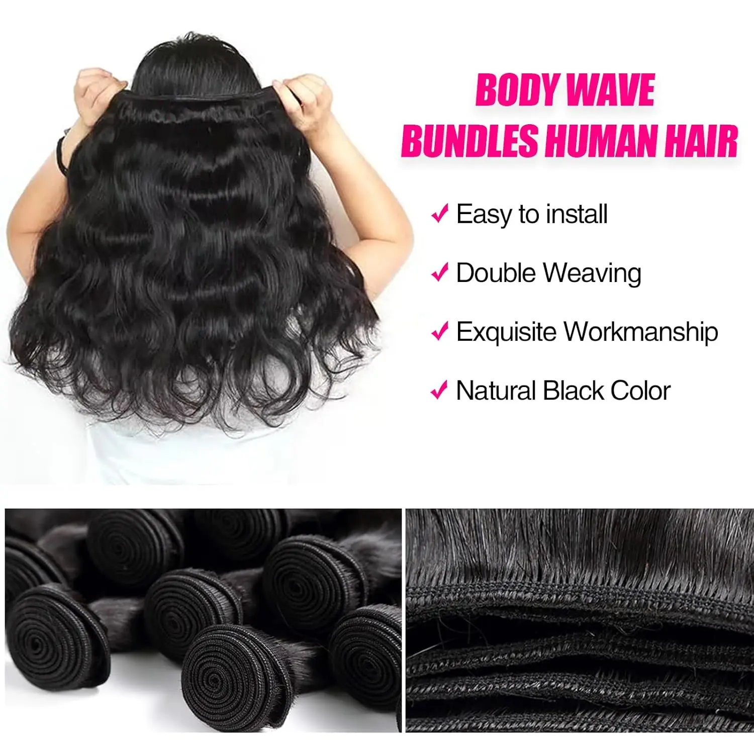 Extensões naturais do cabelo humano, cabelo humano de 100%, pacotes da onda do corpo, Remy virgem, cabelo brasileiro cru, 30 dentro, 1 PC, 3 PCes, 4 PCes