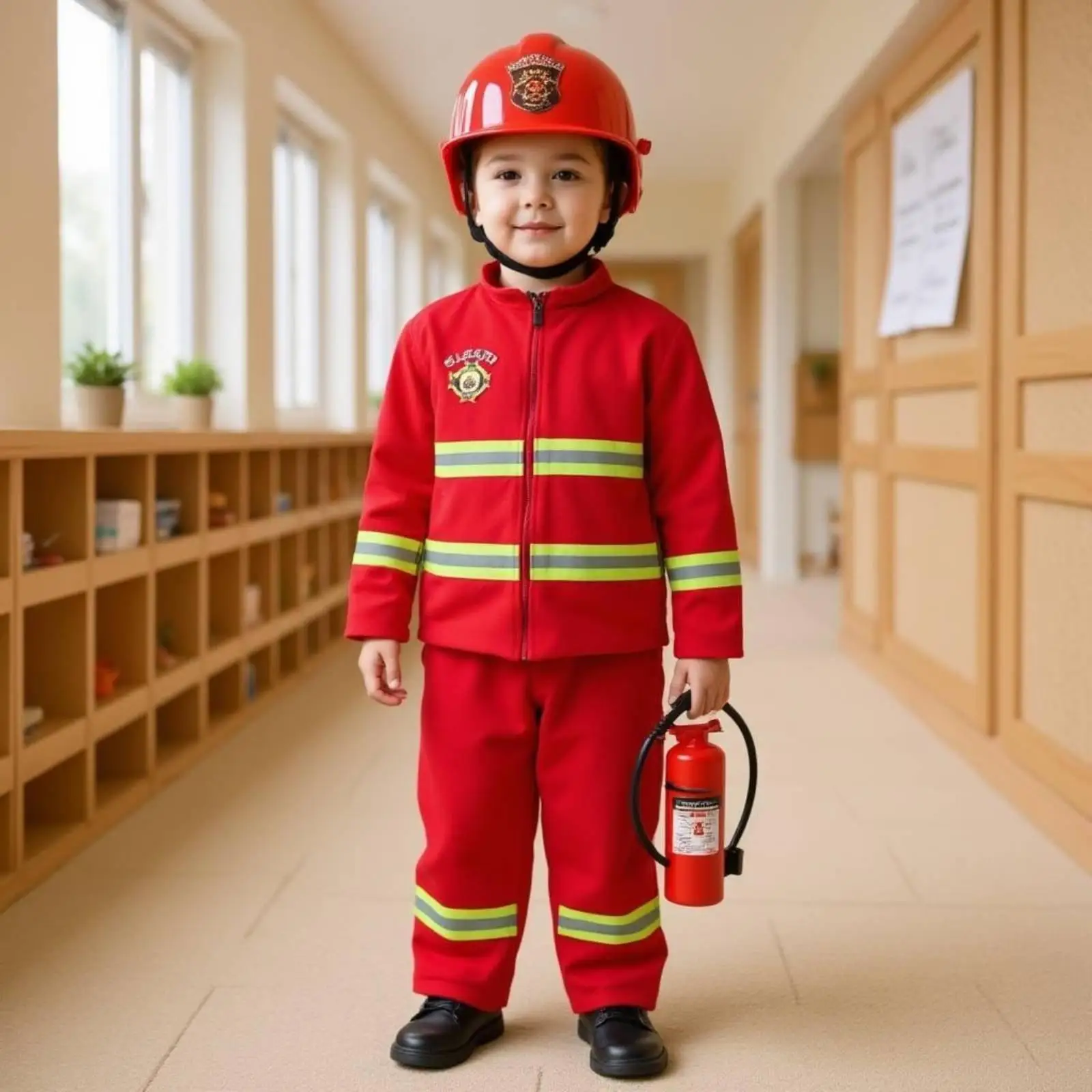 Kids Firefighter Costume Set for Boys Girls with Reflective Stripes Role Play Outfit Educational Community Helper Dress Up