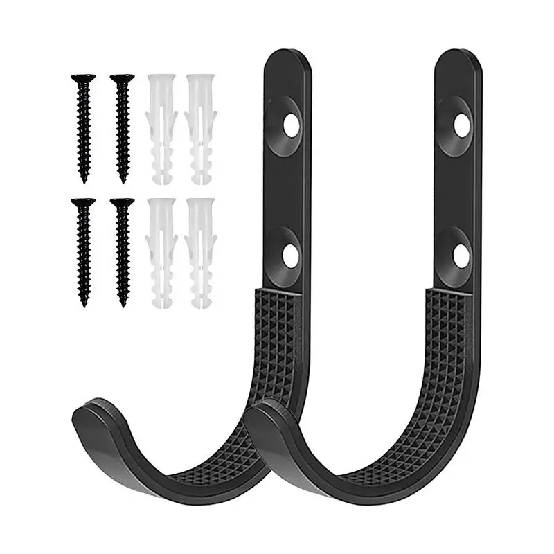 Ganchos de aço inoxidável J Ganchos de armazenamento para parede de garagem Black Wall Mount J Utility Hooks, Âncoras de parede e parafusos