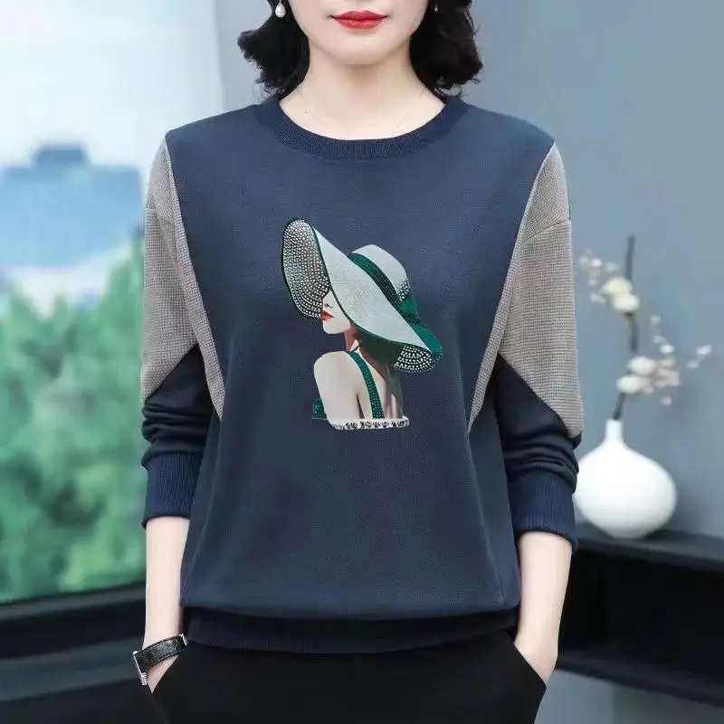 

Thickened Fleece Long Sleeve Sweatshirt Warm T-shirt for Middle-Aged And Elderly Women Comfortable Polyester Casual Wear
